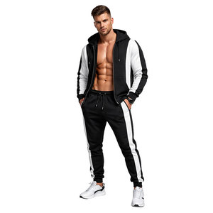 New Design Black <b>White</b> Contrast Tracksuit Set <b>Zip</b> <b>Up</b> Hoodie & Slim Fit Jogger Pants Sportswear Gym Casual Outfit For Men - Product Image 4
