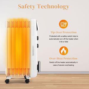 Radiatore Elettrico Portatile a Olio da 1500W per Camera da Letto, 3 Impostazioni di Calore, Termostato Regolabile, Protezione da Surriscaldamento, Spina USA - Product Image 3