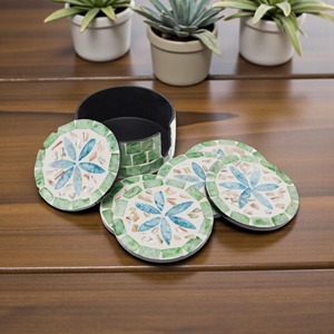 Handmade Shell <b>Mosaic</b> Drink MOP Inlay Coasters with Holder Modern Design Round Shape 10 CM Diameter From REHMAN <b>CRAFT</b> - Product Image 4
