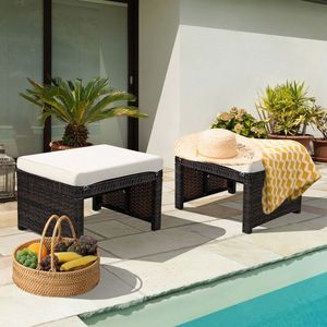 Set di 2 Pouf in Rattan Imbottiti per Arredamento da Giardino e Patio - Product Image 2