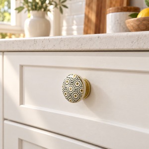 Poignée de meuble en céramique géométrique SHUBHAM, noire et or, ronde, pour tiroir, armoire, commode, poignée décorative - Product Image 5
