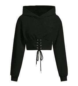 Elegante Sudadera Blanca con Capucha para Mujer, Manga Larga, Corte Ajustado, Transpirable, de Secado Rápido, con Detalle de Cordones, Lavable a Máquina, Mezcla de Poliéster - Product Image 4