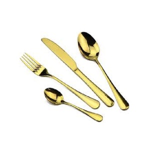 Ensemble de couverts en acier inoxydable de luxe, design élégant, durable, réutilisable, couleur or, pour mariage, couteau, cuillère, fourchette - Product Image 1
