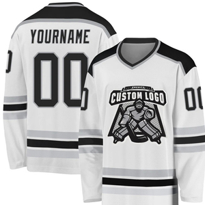 Camiseta de Hockey sobre Hielo Personalizada para Hombre, Negra y Verde, Cuello en V, Manga Larga, Impresión Sublimada, Transpirable, Uniforme de Equipo de Poliéster - Product Image 6