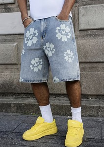 Shorts Bermuda en jean bleu clair pour homme, patchwork, taille mi-haute, fermeture boutonnée, style urbain, décontracté, sport, été, anti-plis, coupe-vent - Product Image 1