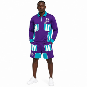 Custom Logo <b>Men's</b> Purple Teal 100% Cotton Quick Dry Sports Tracksuit <b>Jacket</b> Shorts Set | Quarter-Zip Long Sleeve Athletic <b>Summer</b> - Product Image 3