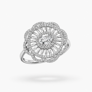 ELVORA GEMS Art Deco Flower Cocktail <b>Ring</b> Diamond Pave Setting May Birthstone Women Engagement Jewelry Rhodium Plated 925 <b>Silver</b> - Product Image 4
