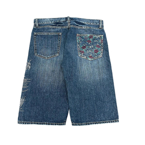 Shorts en jean décontractés pour hommes, personnalisables avec étiquette privée, broderie Dragon Blanc, coupe ample, délavage vintage, séchage rapide et respirant - Product Image 3