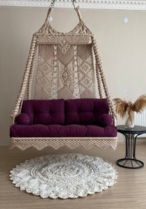 Balançoire double en macramé, Balançoire de jardin double en macramé, Balançoire suspendue en macramé, Balançoire de balcon, Balançoire de terrasse, Fauteuil suspendu en macramé - Product Image 4