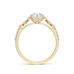 Anillo de Compromiso de Lujo con Diamante Cultivado en Laboratorio de Corte Redondo Vintage, con Piedras Laterales en Forma de Pera, Oro de 10K, 14K, 18K, Plata 925, 935, para Regalo de Boda - Product Image 4