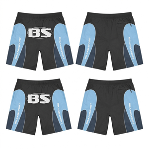 กางเกงขาสั้นวินด์เบรกเกอร์โพลีเอสเตอร์น้ำหนักเบา 115 GSM สีดำ ดีไซน์แผงสีน้ำเงิน ระบายความชื้นได้ดี พิมพ์ลายโลโก้ตามสั่ง กางเกงขาสั้นผู้ชาย - Product Image 1