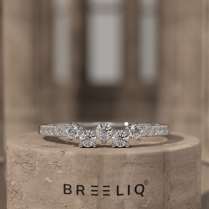 14K Solid Gold Lab Grown Diamond Five Stone Ring Minimalist Curved Half Eternity Band Elegant <b>Wedding</b> Ring for Women - Product Image 3