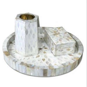 Plateau de service carré classique décoratif en nacre incrustée, poli, couleur/logo personnalisable, en stock, en bois et résine, jetable FAIZA - Product Image 6