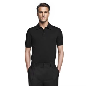 Chemises polo en coton noir personnalisées, chemises polo d'été pour hommes - Product Image 2