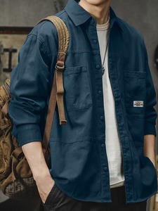 เสื้อเชิ้ตโอเวอร์เชิ้ตผ้าฝ้ายทวิลสำหรับผู้ชาย สไตล์ลำลองสำหรับทำงาน ติดกระดุม แขนยาว มีกระเป๋าอเนกประสงค์ ทรงหลวม สั่งผลิตได้ตามแบบ OEM - Product Image 2