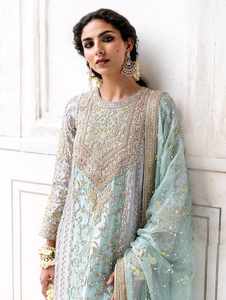 Élégant ensemble Anarkali en organza bleu clair brodé avec dupatta, tenue traditionnelle indienne et pakistanaise pour femme, longueur ras du sol - Product Image 5
