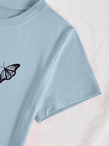 Camisetas de Manga Corta con Cuello Redondo, Holgadas, de Color Azul Claro para Mujer, 100% Algodón Jersey, para Todas las Temporadas - Product Image 3