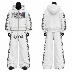 Fabricants de vêtements – Nouveaux survêtements évasés personnalisés pour hommes, style vintage délavé à l'acide, imprimé bouffant, 100 % coton - Product Image 1