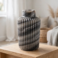 Vase en onyx fumé gris cannelé et côtelé, fait main, en forme de colonne conique, en pierre, pour fleurs, décoration de luxe pour la maison, table console de salon