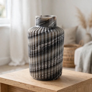 Grey Smoky Onyx Fluted Ribbed <b>Vase</b> Handmade Tapered Reeded Column <b>Stone</b> Flower <b>Vase</b> Luxury Home Living Room Console Table Center - Product Image 3