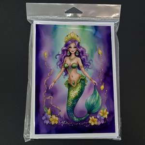 Mermaid Mardi Gras Whimsical A7 Tarjetas de notas en blanco Paquete de 8 con sobres Tarjetas de felicitación de tamaño 5x7 - Product Image 3