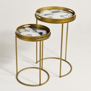 Mesas de centro y nido de lujo para sala de estar, fabricadas en metal de la mejor calidad, chapadas en oro de alta calidad, con tapa redonda de mármol, procedentes de la India. - Product Image 1