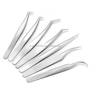 Venta al por mayor de pinzas de pestañas de acero inoxidable con logotipo personalizado Punta de injerto pinzas de extensión de pestañas aplicador de alta belleza OEM - Product Image 1