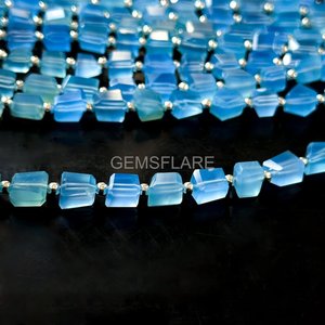 Blue Chalcedony Faceted Tumble Gemstone Beads Wholesale Blue Chalcedony Loose Nuggets Beads 5x7-6x8MM For Jewelry Making Bulk - Product Image 4