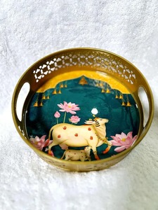 Classic Metal Pichwai <b>Jar</b> with Tray Antique Finish Ethnic <b>Decorative</b> Storage <b>Jar</b> for Temple Home Decor and Gifting - Product Image 4