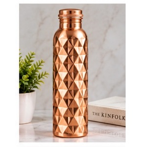 Aesthetic <b>Copper</b> <b>Water</b> <b>Bottle</b> With Leaf Pattern Bohemian Design Portable Travel <b>Bottle</b> - Product Image 4