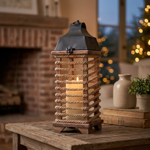 Handcrafted Mango Wood Lantern With Rope Detailing Rustic Candle Holder For Home Decor With Sturdy <b>Metal</b> <b>Top</b> And Elegant Finish - Product Image 3