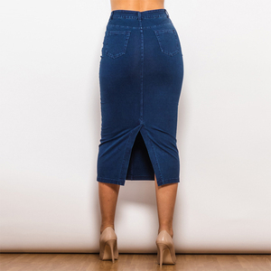 Wholesale Customize Distressed Long Denim Skirts Manufacturers Hip Wrap Jean Skirt Women's Summer Skinny Dress for Ladies - Product Image 4