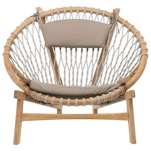 Chaise de salon moderne en teck massif à hauteur réglable avec coussins en corde tressée, finition naturelle pour une utilisation en intérieur/extérieur - Product Image 2