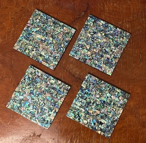 Square MOP Mother of Peals & Sea Shell Inlay Handmade Modern Design <b>Coaster</b> Set 10 CM Diameter - Product Image 6