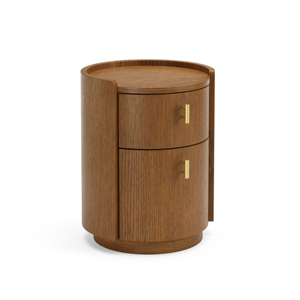 Solid Teak Wood Round Nightstand with Drawer Bedside Table Cylinder Modern Side Table with Brass Handle Bedroom Furniture - Product Image 2