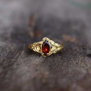 Leaves Inspired Marquise Cut Red <b>Garnet</b> <b>Ring</b> 925 Sterling <b>Silver</b> 14K Gold Plated Handmade Natural Gemstone <b>Ring</b> - Product Image 5