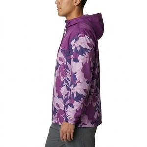 Men's Purple Floral Print Hooded Windbreaker <b>Jacket</b> Lightweight Full Zip Outdoor Casual Streetwear Outerwear - Product Image 3