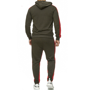 Men's Gray Hooded Tracksuit Set Full Sleeve Zipper Closure Casual Sporty Style Breathable Lightweight Polyester <b>Material</b> <b>Red</b> - Product Image 3