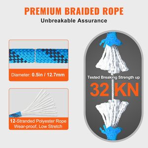 Corda da Arrampicata Statica per Esterni da 12,7 mm con Moschettoni in Acciaio, 45,7 m (150 piedi), Tensione di Rottura 30KN, Accessori per Attrezzatura da Arrampicata - Product Image 2