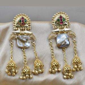 partywear traditional latest beautiful meenakari golden matte finishing brass stone <b>stud</b> hoop earing for girls and women - Product Image 1