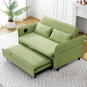 Sofá Cama Multifuncional Verde de 65.74 Pulgadas con Tela a Rayas con Letras para Dormitorios y Salas de Estar con Reposabrazos - Product Image 4