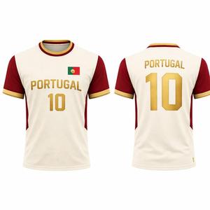 Camiseta de Fútbol Americano de Portugal para Hombre, Adulto, Roja, Verde y Dorada, Sublimada, Transpirable, de Manga Corta, Cuello Redondo, Ropa Deportiva Estampada - Product Image 4