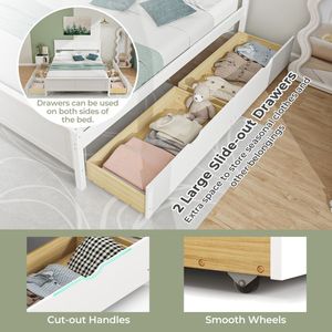 Lit plateforme California King avec tiroirs de rangement et tête de lit en bois massif - Product Image 5