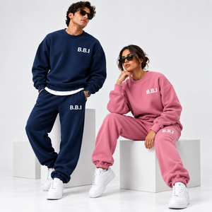 Ensemble de survêtement unisexe B.B.I, sweat-shirt à col rond, rouge bordeaux, rose, coupe ample en coton, longueur intégrale, vêtements décontractés d'automne - Product Image 3