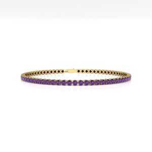 สร้อยข้อมือเทนนิสทองคำแท้ 14k 18k ประดับพลอยแอมะทิสต์สีม่วงธรรมชาติทรงกลม ดีไซน์คลาสสิกหรูหรา เครื่องประดับชั้นดีสำหรับทุกเพศ - Product Image 1