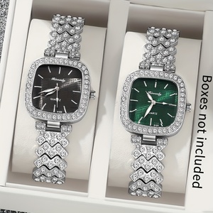 Montre élégante carrée pour femme à quartz, cadran noir, vert, rose, montre pour femme sertie de pierres, noire - Product Image 6