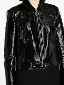 Premium Black Genuine <b>Sheepskin</b> Leather Short High Shine Women Motorcycle <b>Jacket</b> Zip Closure Bamboo Lining Customization - Product Image 2