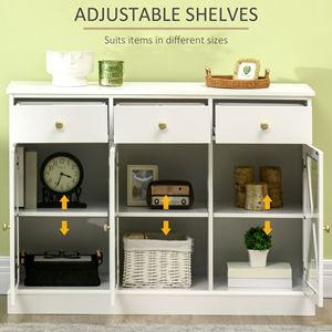 Credenza Buffet Bianca Stile Rustico con 3 Cassetti, Maniglie Bronzo, Mobile Bar Caffè, Anta Scorrevole in Vetro con Chiusura Magnetica, per Sala da Pranzo Villa - Product Image 5