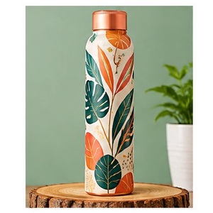 Imperial Green Floral <b>Copper</b> <b>Water</b> <b>Bottle</b> With <b>Copper</b> Lid Luxe Emerald <b>Bottle</b> Portable Travel Drinkware for Sale - Product Image 2
