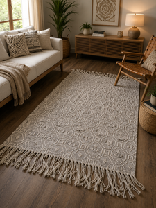 Handmade Cotton High Pile Area <b>Rug</b> Textured Geometric Tufted Carpet Modern <b>Boho</b> Floor <b>Rug</b> Custom Size - Product Image 1